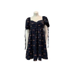 Sincerely Curs Tiger Print Mini Dress Size M Navy Blue Excellent Puff Sleeve